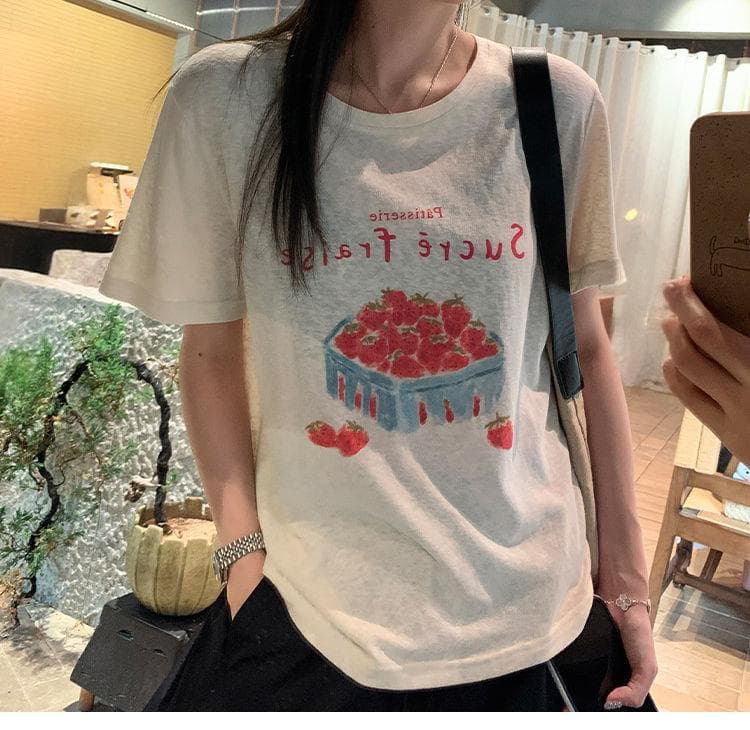 165g 눈꽃 면 75 집결하다 섬유 25tee 눈꽃 면 신선함 딸기 반팔 티셔츠 여성 느긋한 와 성별 마이크로 ~을 통해 상세 이미지 3