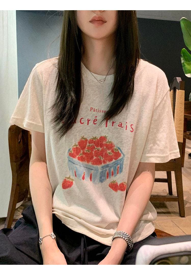 165g 눈꽃 면 75 집결하다 섬유 25tee 눈꽃 면 신선함 딸기 반팔 티셔츠 여성 느긋한 와 성별 마이크로 ~을 통해 상세 이미지 11