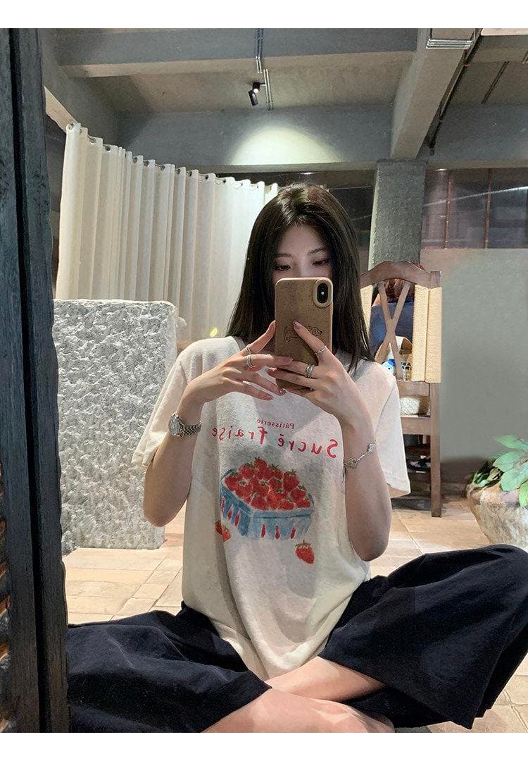 165g 눈꽃 면 75 집결하다 섬유 25tee 눈꽃 면 신선함 딸기 반팔 티셔츠 여성 느긋한 와 성별 마이크로 ~을 통해 상세 이미지 12