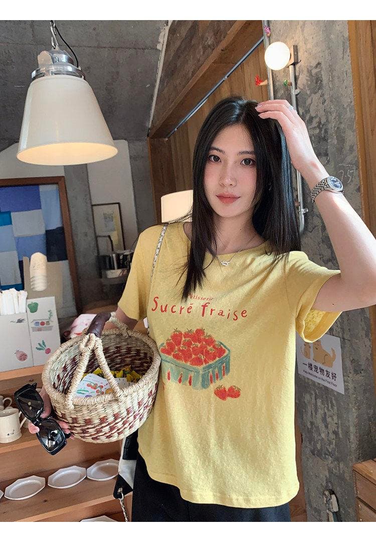 165g 눈꽃 면 75 집결하다 섬유 25tee 눈꽃 면 신선함 딸기 반팔 티셔츠 여성 느긋한 와 성별 마이크로 ~을 통해 상세 이미지 31