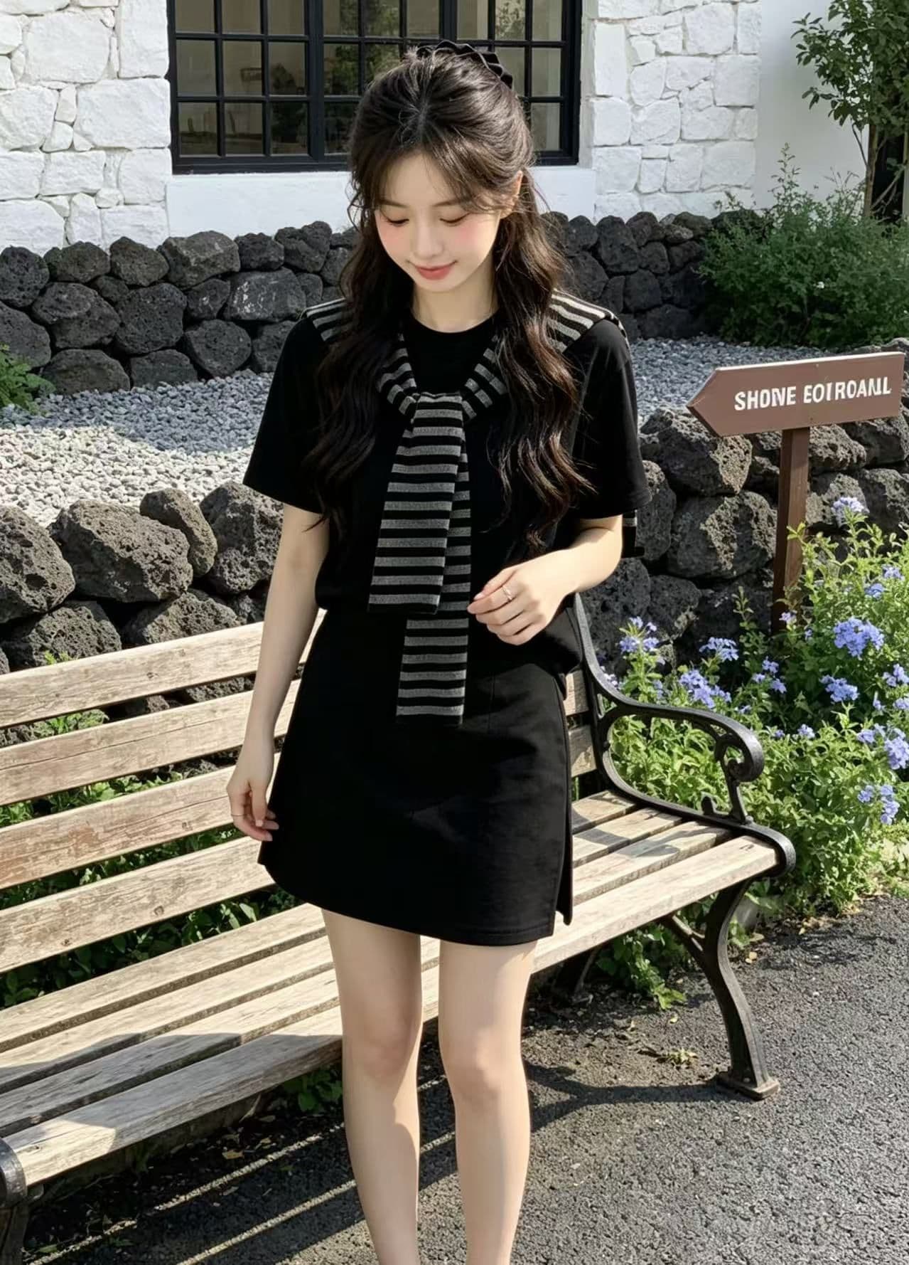 한 부서 투피스 슈트 2026 다용도 숄 반팔 캐주얼 여름 새로운 루즈핏 맨위 세트 미니 스커트 상세 이미지 2