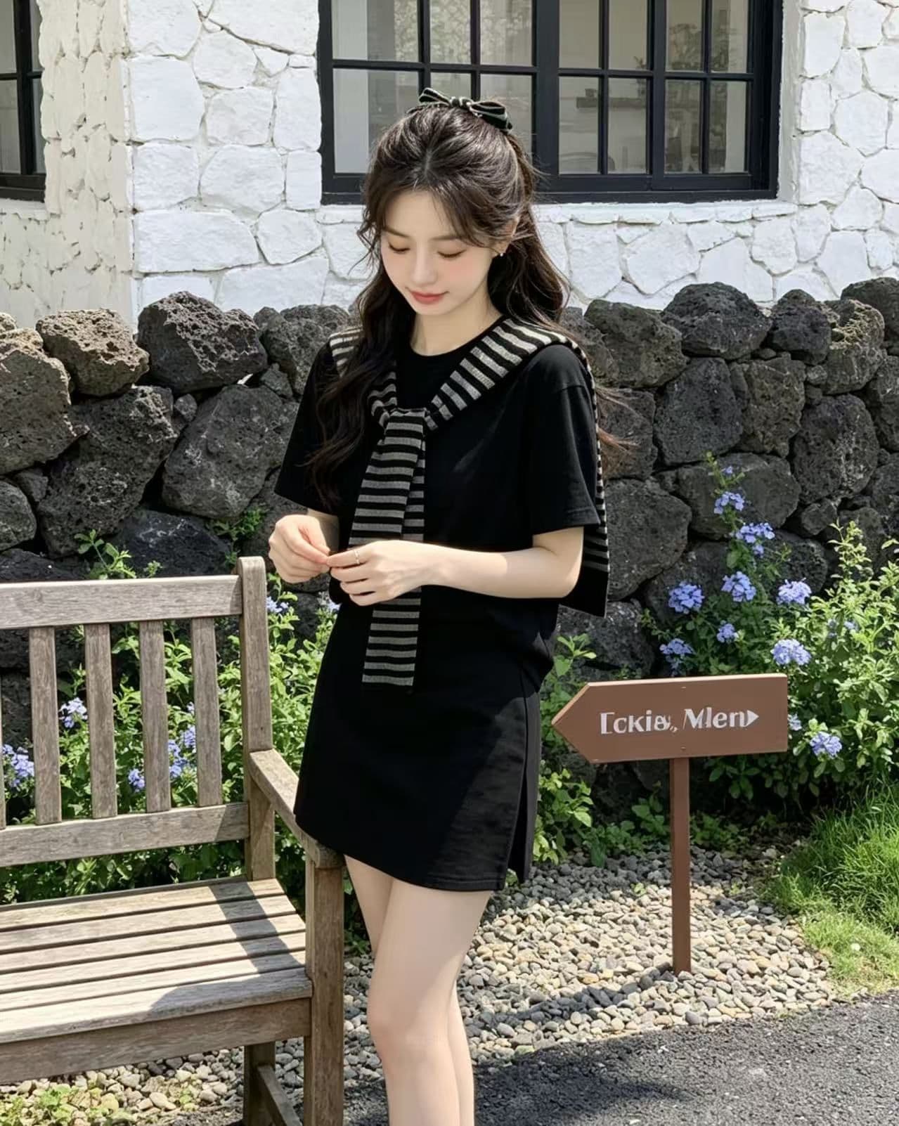 한 부서 투피스 슈트 2026 다용도 숄 반팔 캐주얼 여름 새로운 루즈핏 맨위 세트 미니 스커트 상세 이미지 3