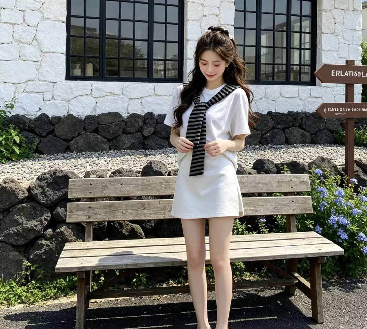 한 부서 투피스 슈트 2026 다용도 숄 반팔 캐주얼 여름 새로운 루즈핏 맨위 세트 미니 스커트 상세 이미지 4