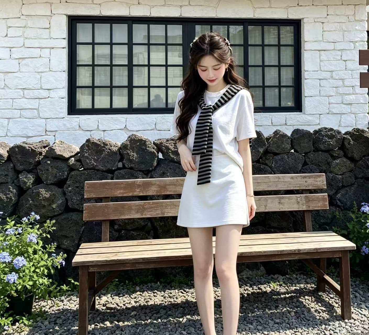 한 부서 투피스 슈트 2026 다용도 숄 반팔 캐주얼 여름 새로운 루즈핏 맨위 세트 미니 스커트 상세 이미지 5