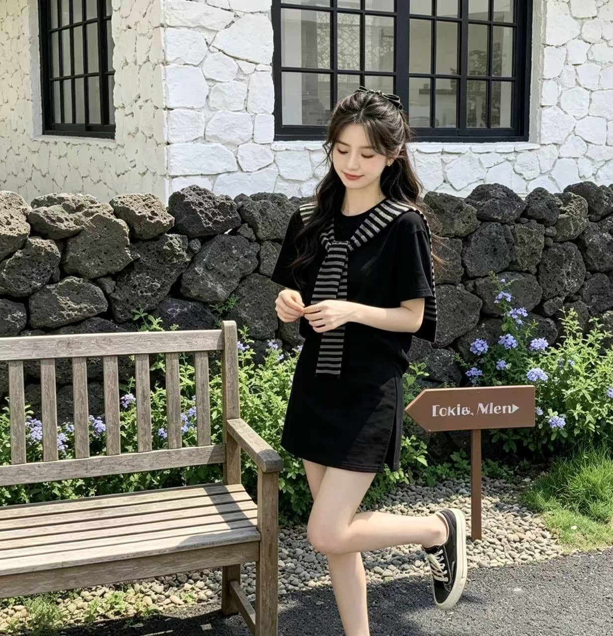 한 부서 투피스 슈트 2026 다용도 숄 반팔 캐주얼 여름 새로운 루즈핏 맨위 세트 미니 스커트 상세 이미지 7