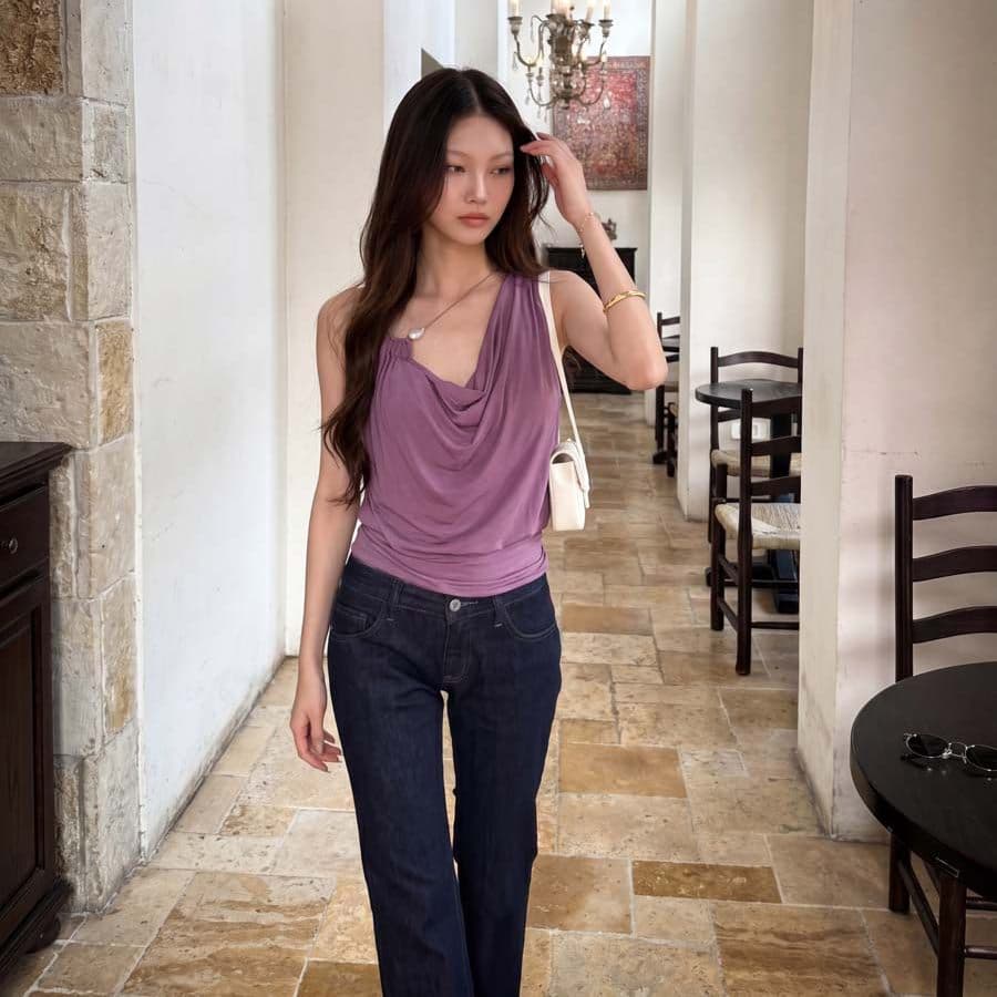 문자열 어깨끈 흔들다 칼라 캐미솔 여름 달콤한 매운맛 바람이 아닙니다. 규칙 디자인 센스 금속 장식 품격 맨위 이미지 4