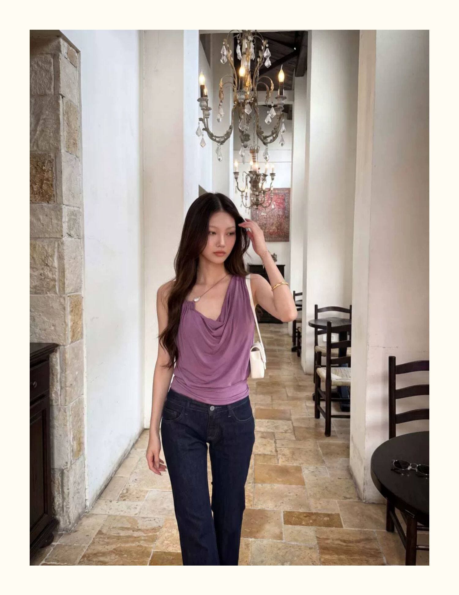 문자열 어깨끈 흔들다 칼라 캐미솔 여름 달콤한 매운맛 바람이 아닙니다. 규칙 디자인 센스 금속 장식 품격 맨위 상세 이미지 8