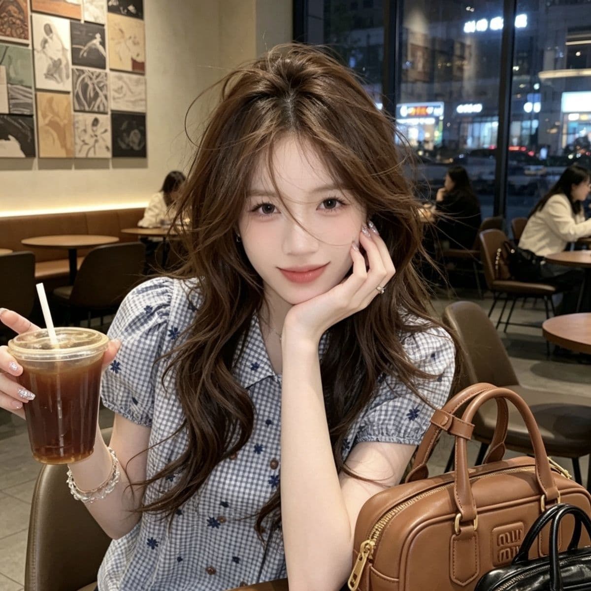 파란색 체크무늬 베이비 칼라 셔츠 초여름 2026 새로운 자수 이중 버튼 인형 셔츠 작은 키 달콤함 맨위 상세 이미지 3