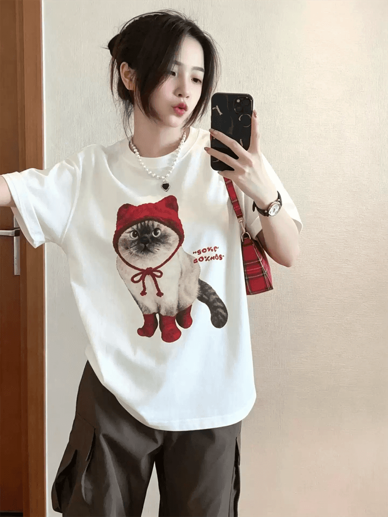 경관 그림 21 순면 210 그램 이후 패키지 칼라 여름 드레스 한 부서 반팔 티셔츠 여성 한국 스타일 루즈핏 빅 사이즈 프린트