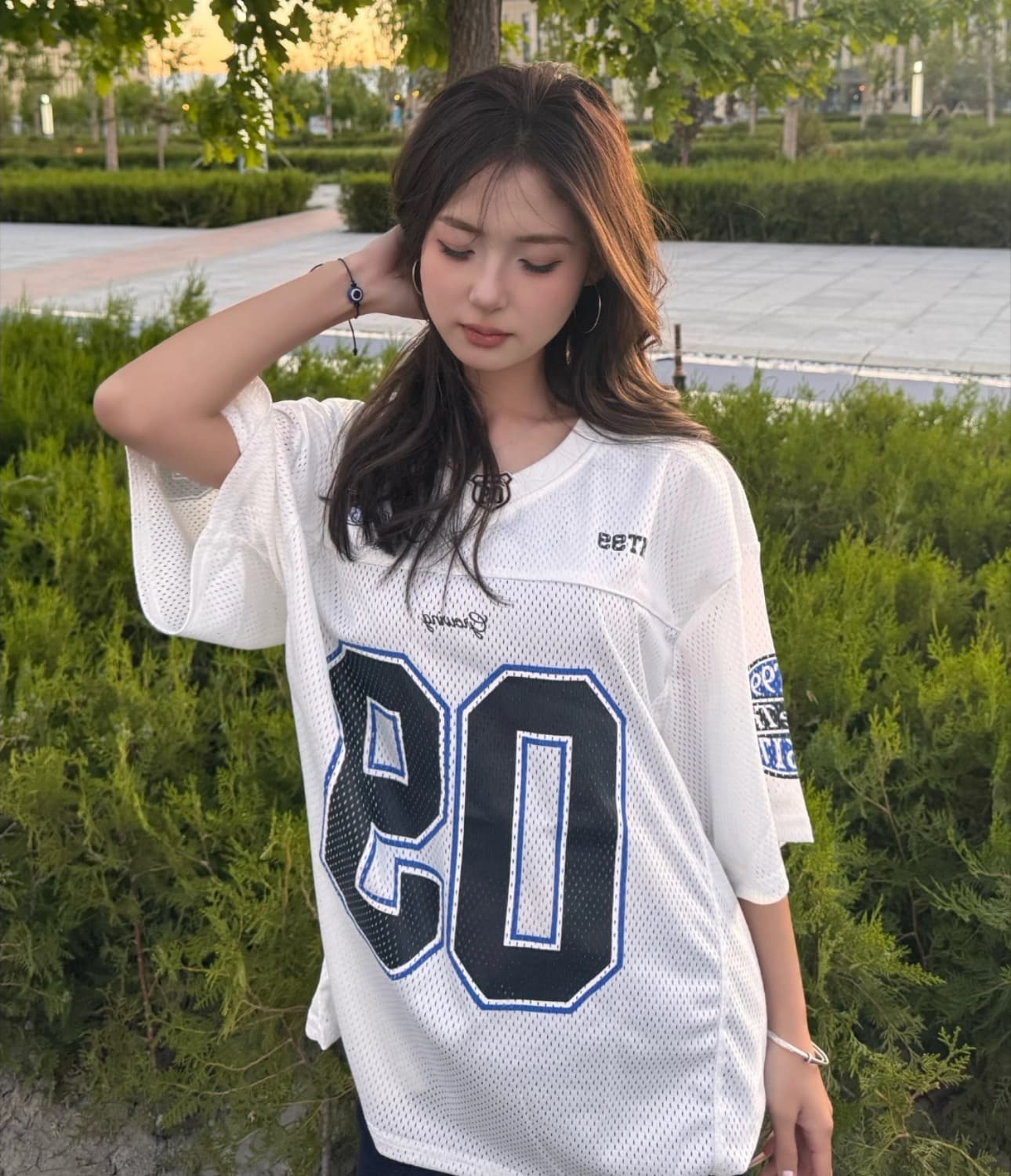 원본 것 압력 라인 자수 표준 프린트 광저우 원단 반팔 티셔츠 남녀 이미지 4