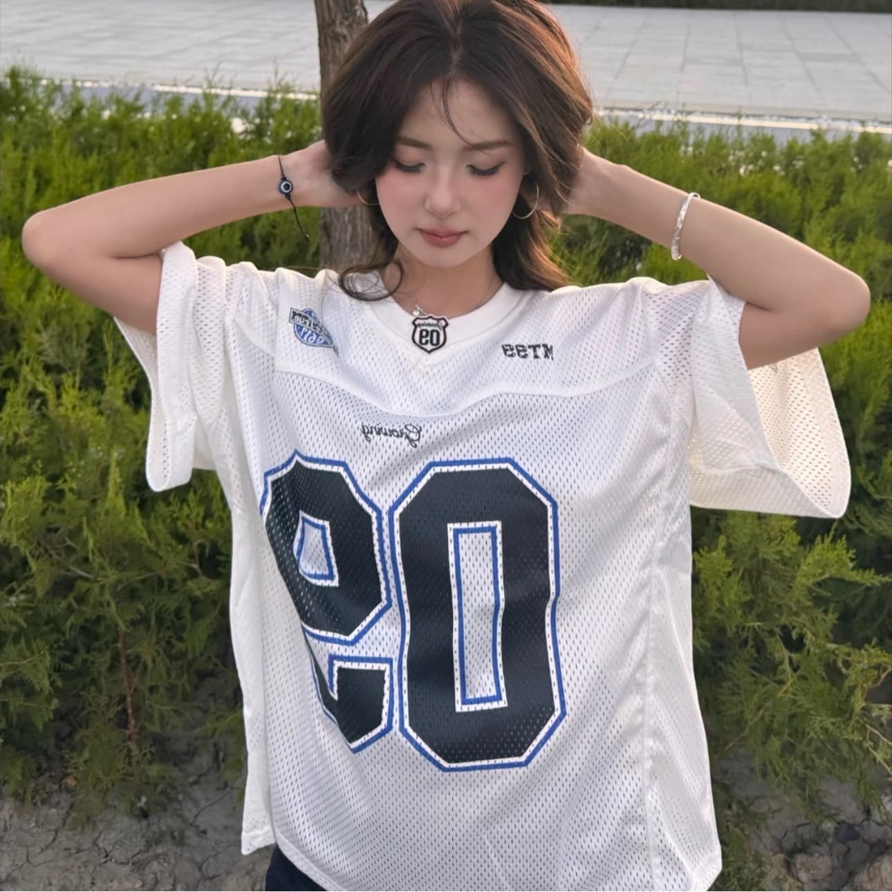 원본 것 압력 라인 자수 표준 프린트 광저우 원단 반팔 티셔츠 남녀 이미지 5
