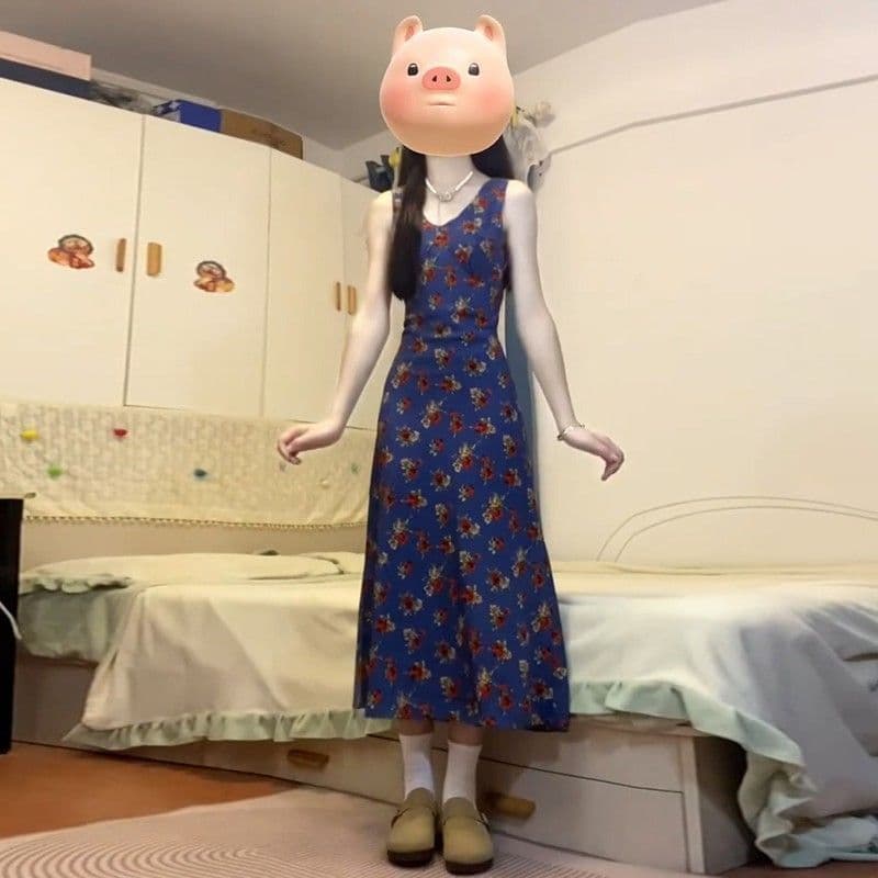 프랑스식 레트로 V넥 꽃무늬 민소매 조끼 여성 드레스 여름 새로운 고급 센스 허리 수축 슬림해 보이는 길다 치마 이미지 2