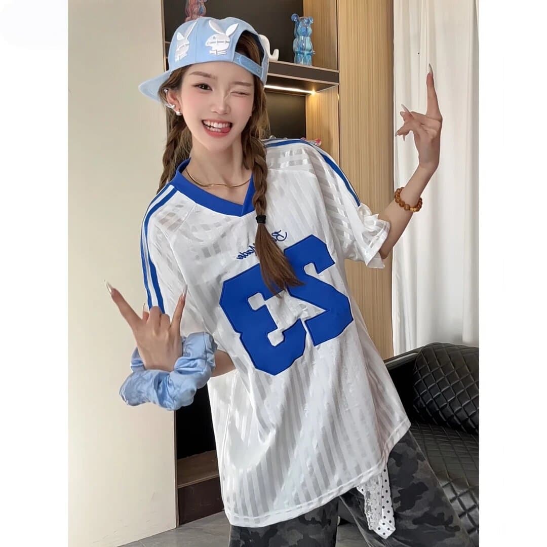 원본 솜씨 원본 원단 조수 브랜드 레트로 숫자 저지 통기성 얼음 센스 티셔츠 남녀 반팔 커플 여름 상세 이미지 10
