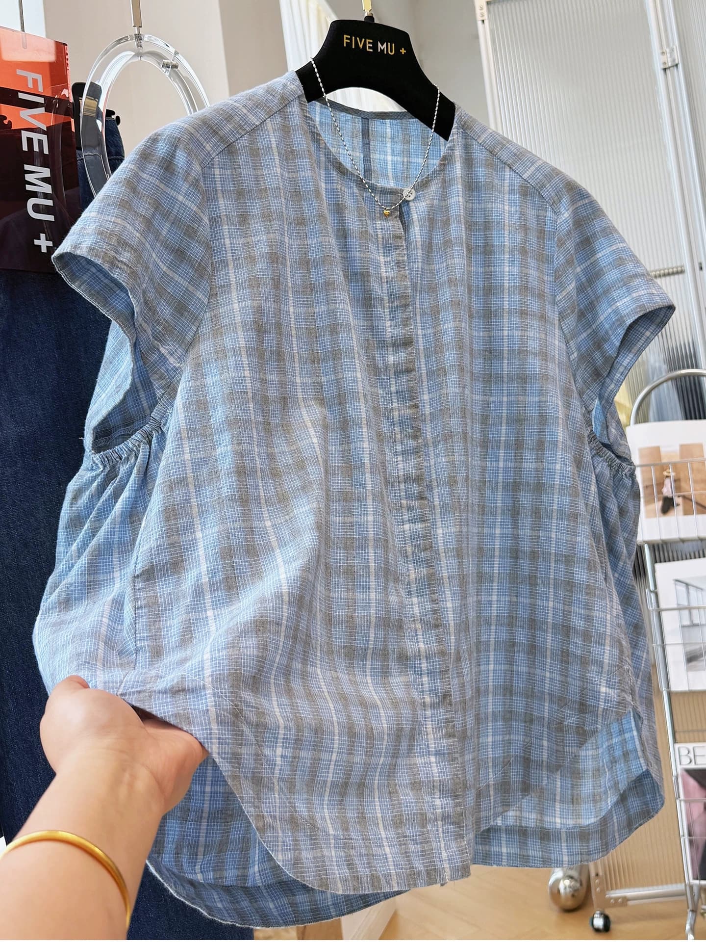 원본 원단 특별 빅 사이즈 200 kg 느긋한 바람 고유 한 레트로 체크무늬 반팔 여성 셔츠