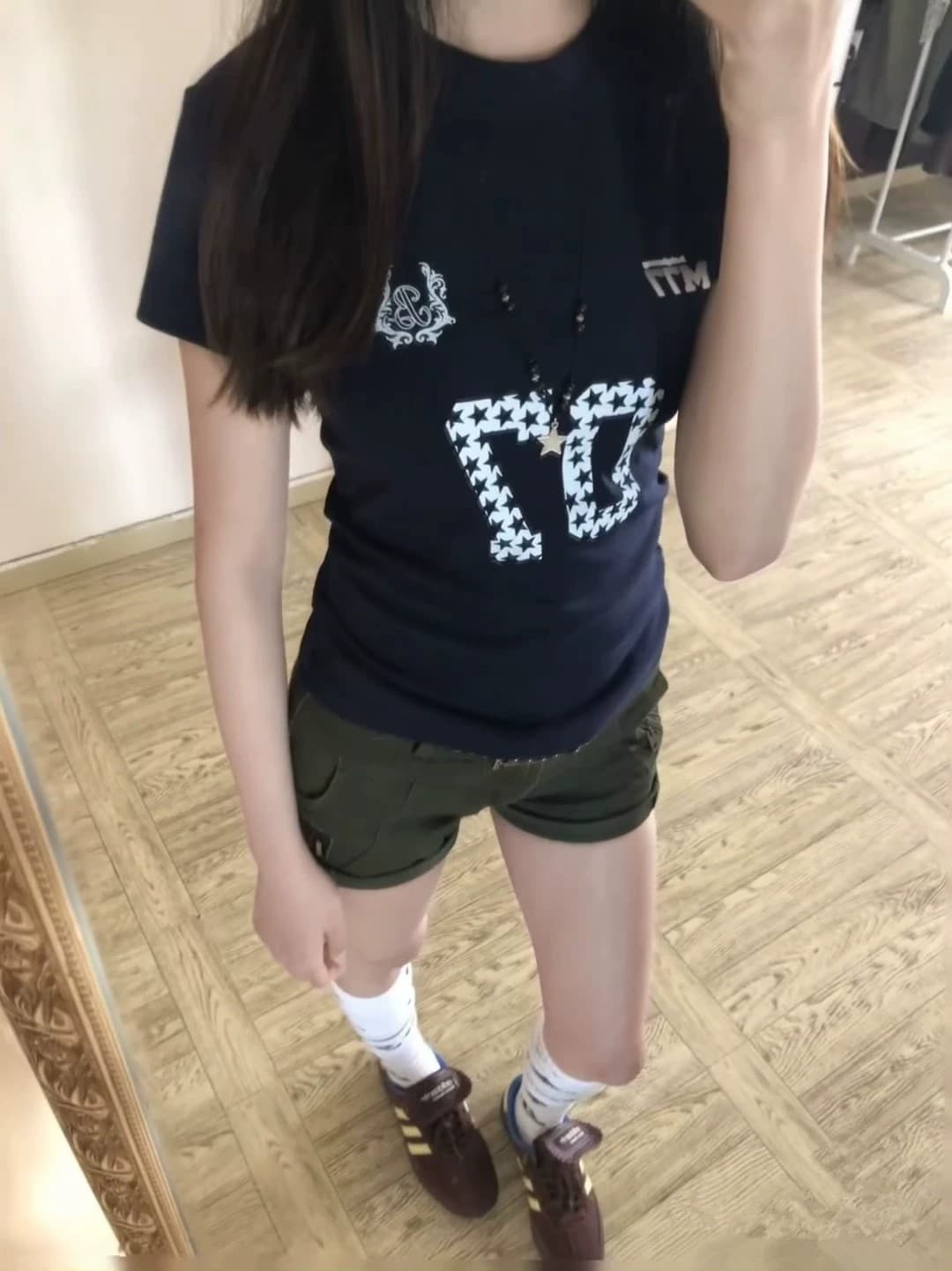 원본 것 순면 220 그램 40 음식 털 느낌 있음 신축성 프린트 몸매 가꾸기 허리 수축 반팔 티셔츠 여성 상세 이미지 5