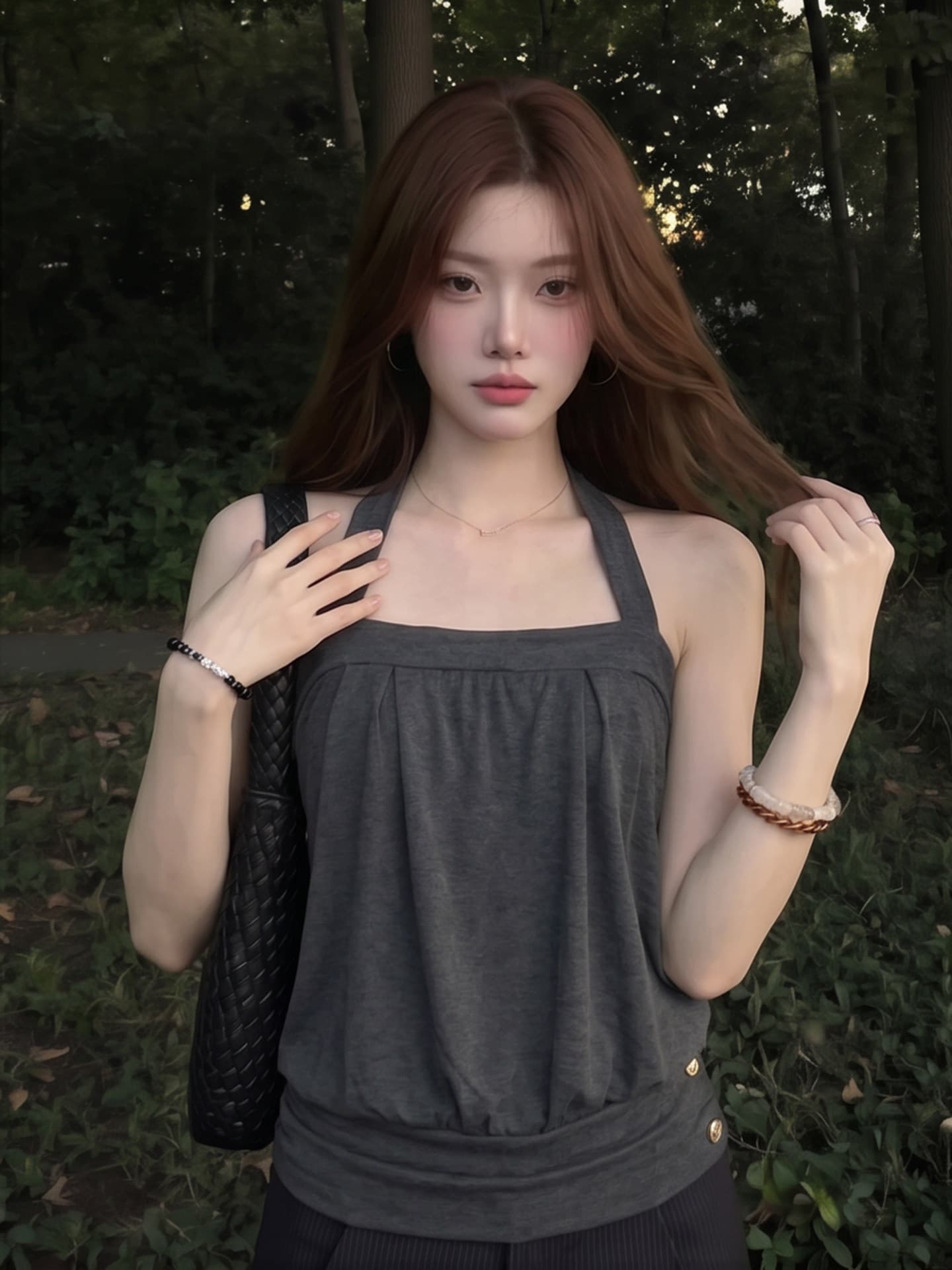행침 목 튜브탑 회색 캐미솔 여름 고급 디자인 센스 꽃밭 민소매 외출용 쇼트 스타일 맨위 상세 이미지 3