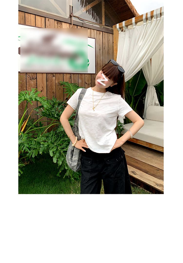 경관 그림 순면 도파민 주황색 알파벳 프린트 라운드 넥 긍정적 인 어깨 반팔 티셔츠 여성 여름 루즈핏 맨위 상세 이미지 18