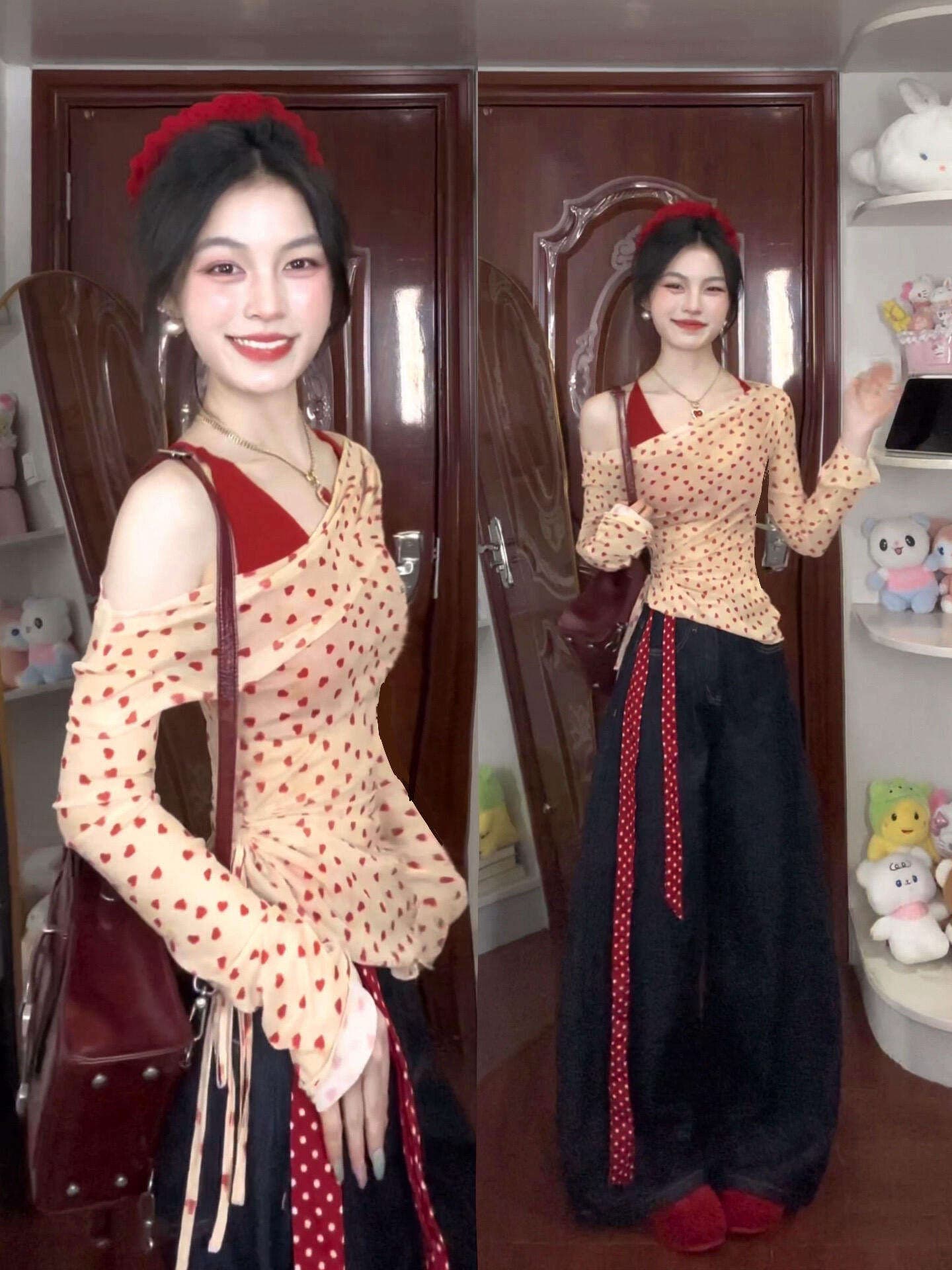 원본 것 벨트 가슴 패드 행침 목 캐미솔 여름 오프숄더 하트 자외선 차단 블라우스 세트 상세 이미지 4