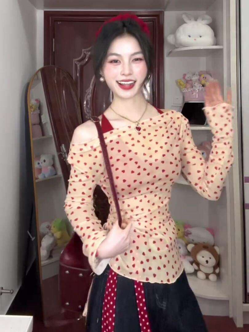 원본 것 벨트 가슴 패드 행침 목 캐미솔 여름 오프숄더 하트 자외선 차단 블라우스 세트 상세 이미지 7