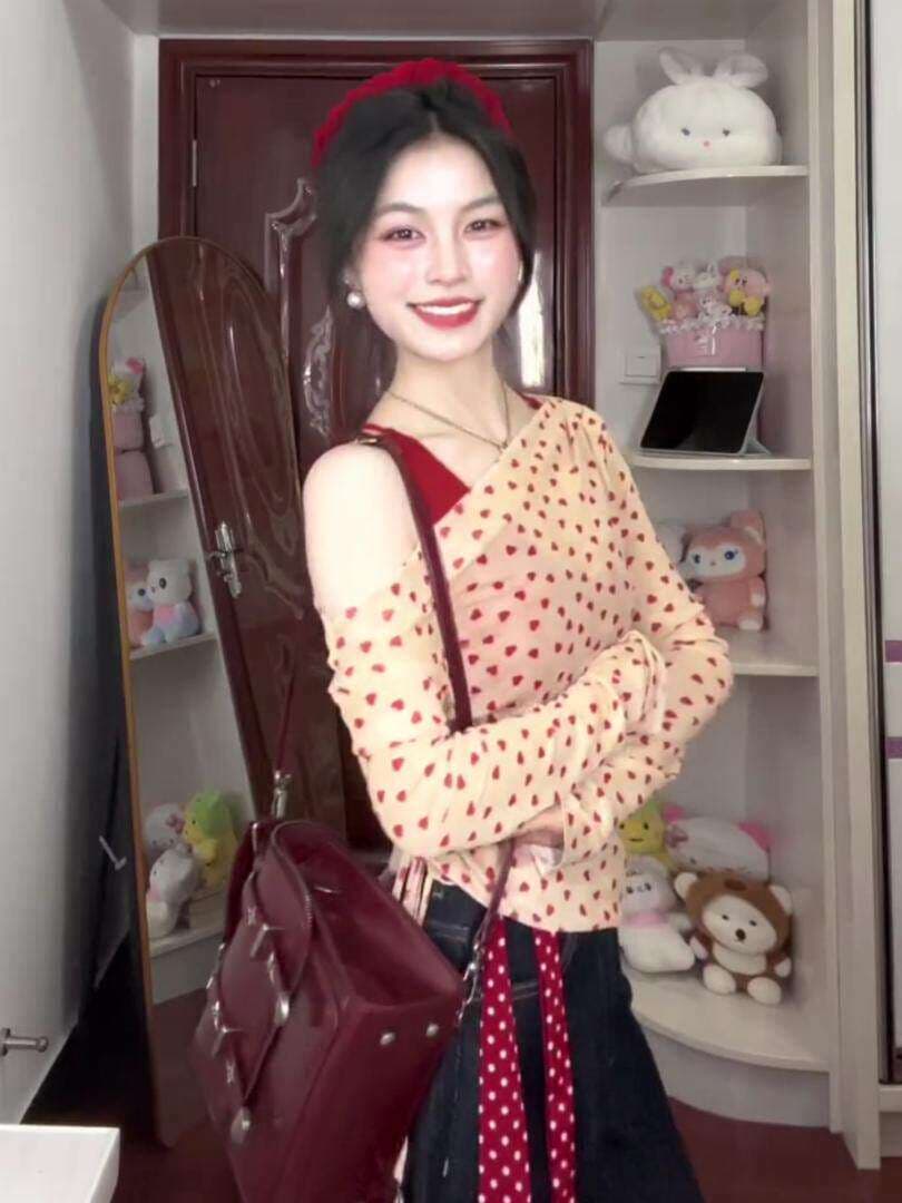 원본 것 벨트 가슴 패드 행침 목 캐미솔 여름 오프숄더 하트 자외선 차단 블라우스 세트 상세 이미지 9