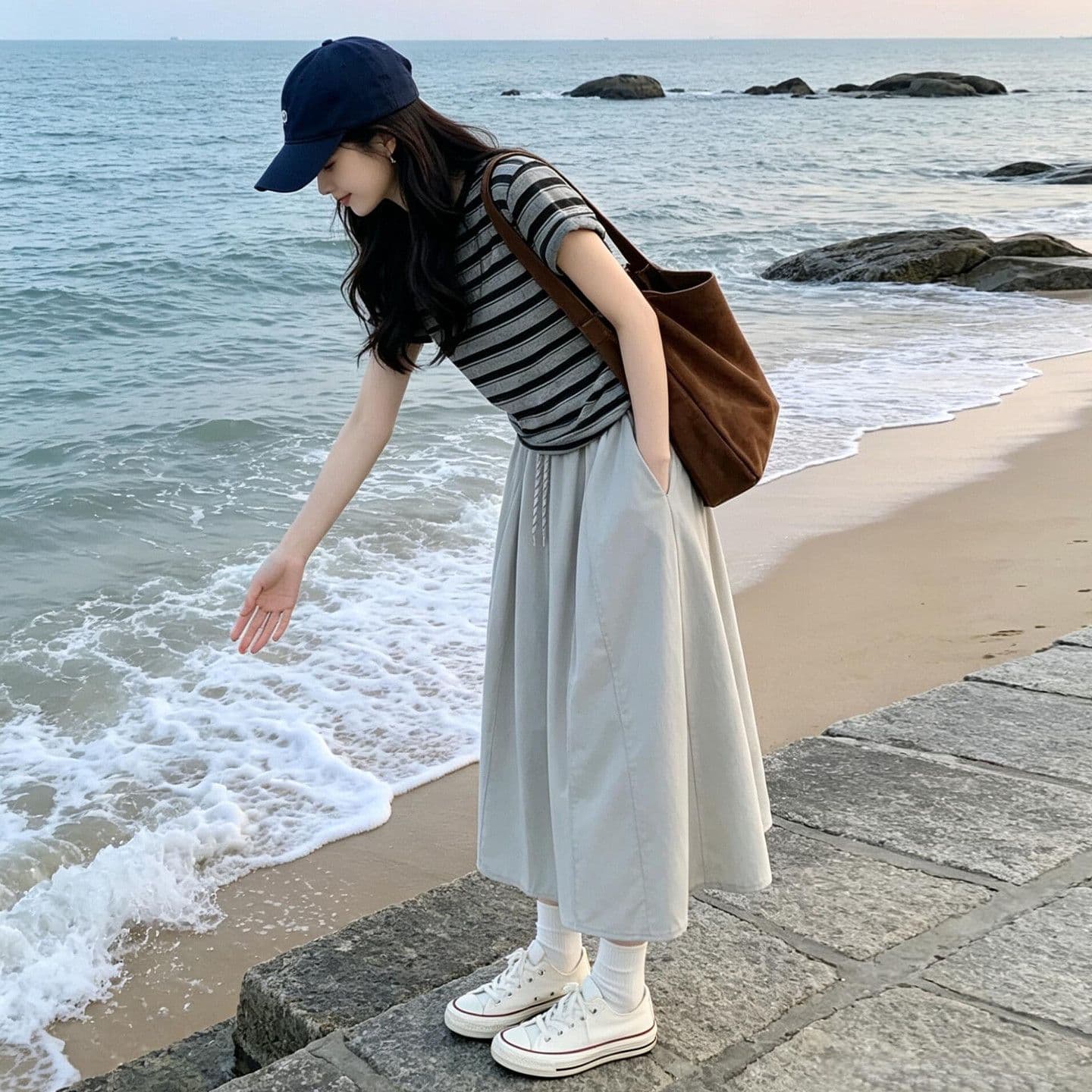 2026 새로운 스트라이프 티셔츠 반신 여성 드레스 여름 작은 키 그레이트 통해보기 가져 가라. 에이즈 환자 세트 롱 스커트 이미지 3