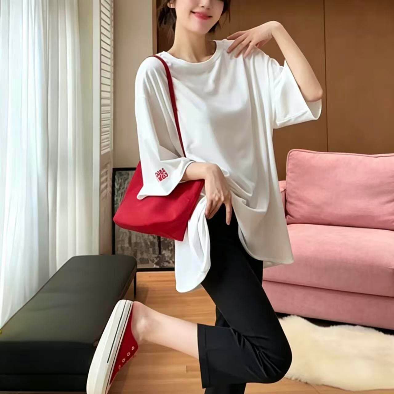 면 박하 여름 알파벳 프린트 5 점 소매 티셔츠 여성 여름 새로운 루즈핏 캐주얼 상세 이미지 5