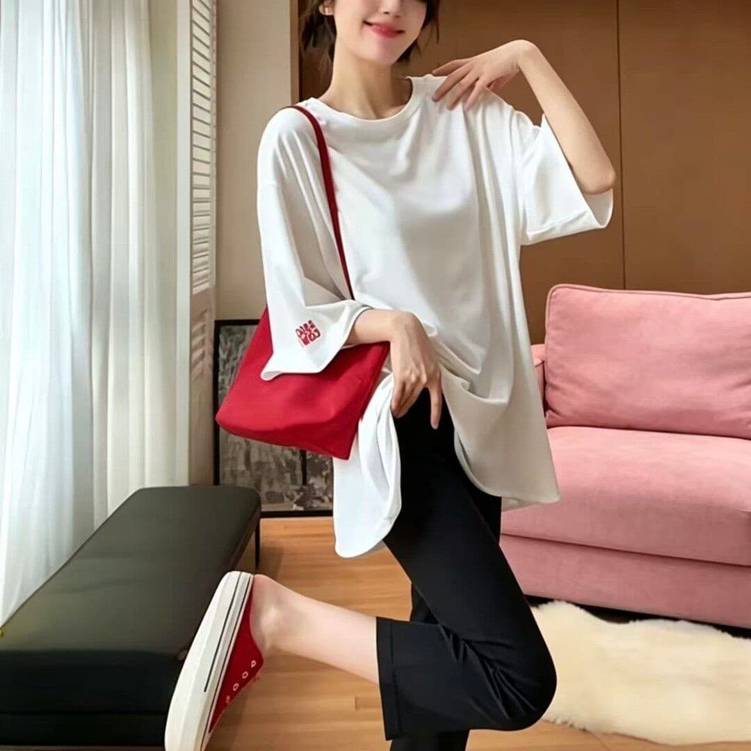 면 박하 여름 알파벳 프린트 5 점 소매 티셔츠 여성 여름 새로운 루즈핏 캐주얼 상세 이미지 8
