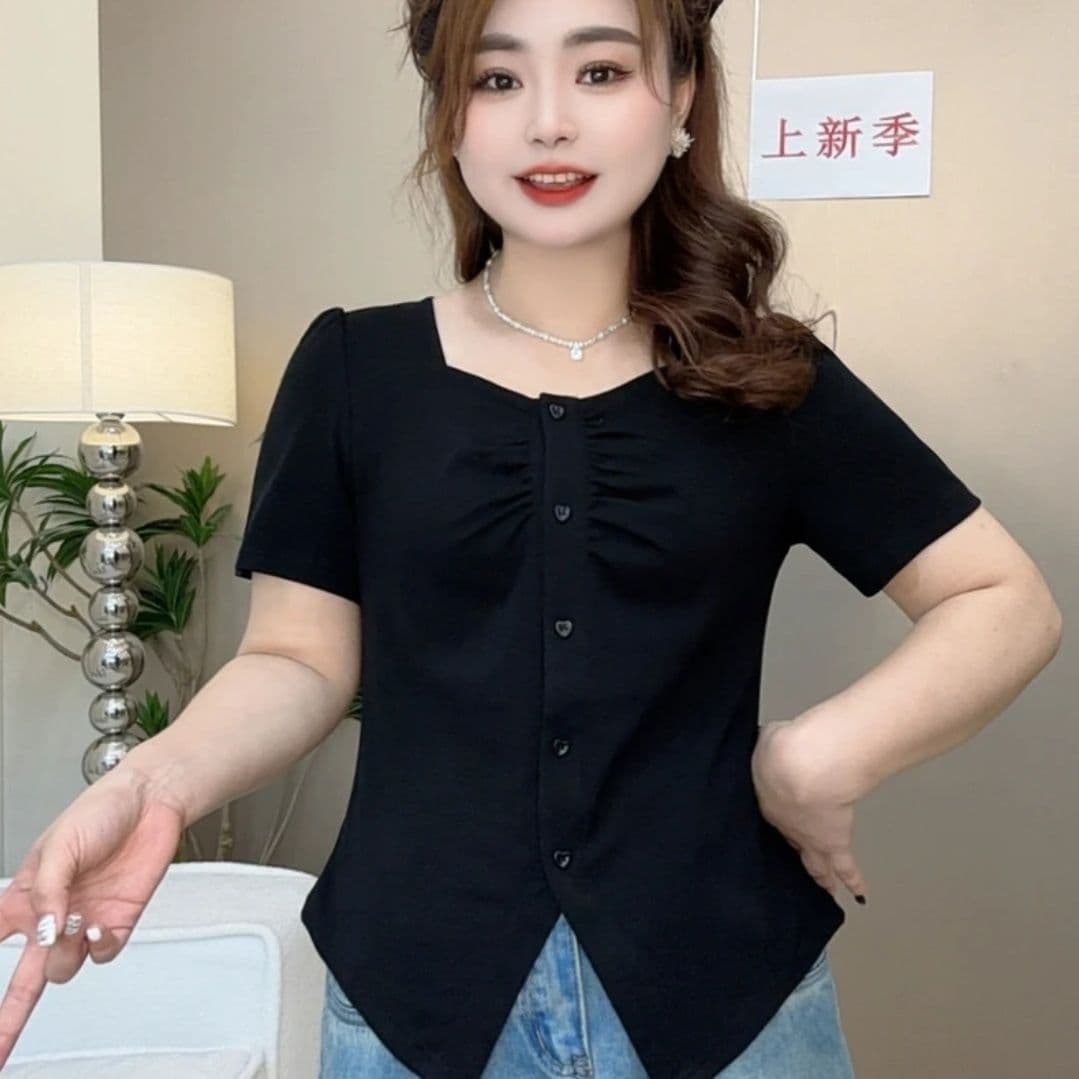 40 92 면 품격 패션 지방 mm 반팔 티셔츠 외국 가스 연령 감소 여름 새로운 허리 수축 슬림해 보이는 다용도 맨위 상세 이미지 8