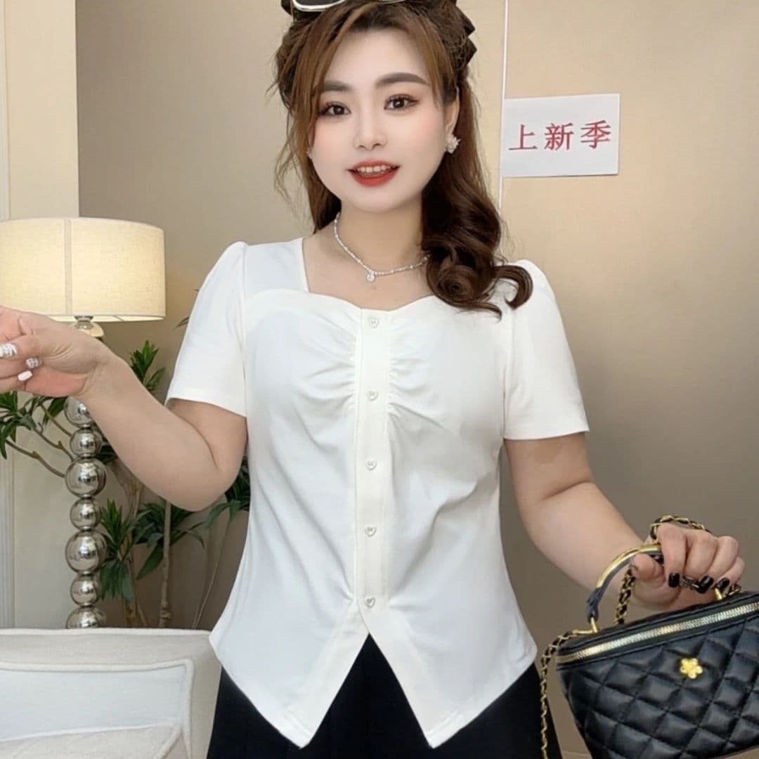 40 92 면 품격 패션 지방 mm 반팔 티셔츠 외국 가스 연령 감소 여름 새로운 허리 수축 슬림해 보이는 다용도 맨위 상세 이미지 12