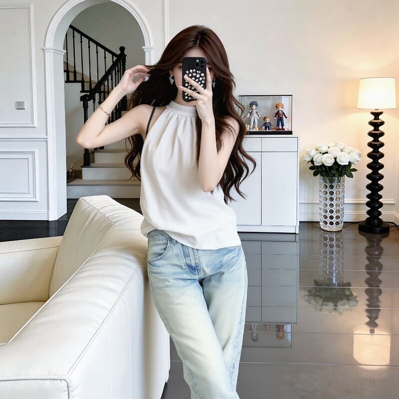 한 부서 익스트림 제인 바람 화이트 행침 목 민소매 조끼 여성 여름 새로운 캐주얼 품격 루즈핏 슬림해 보이는 다용도 맨위 상세 이미지 8