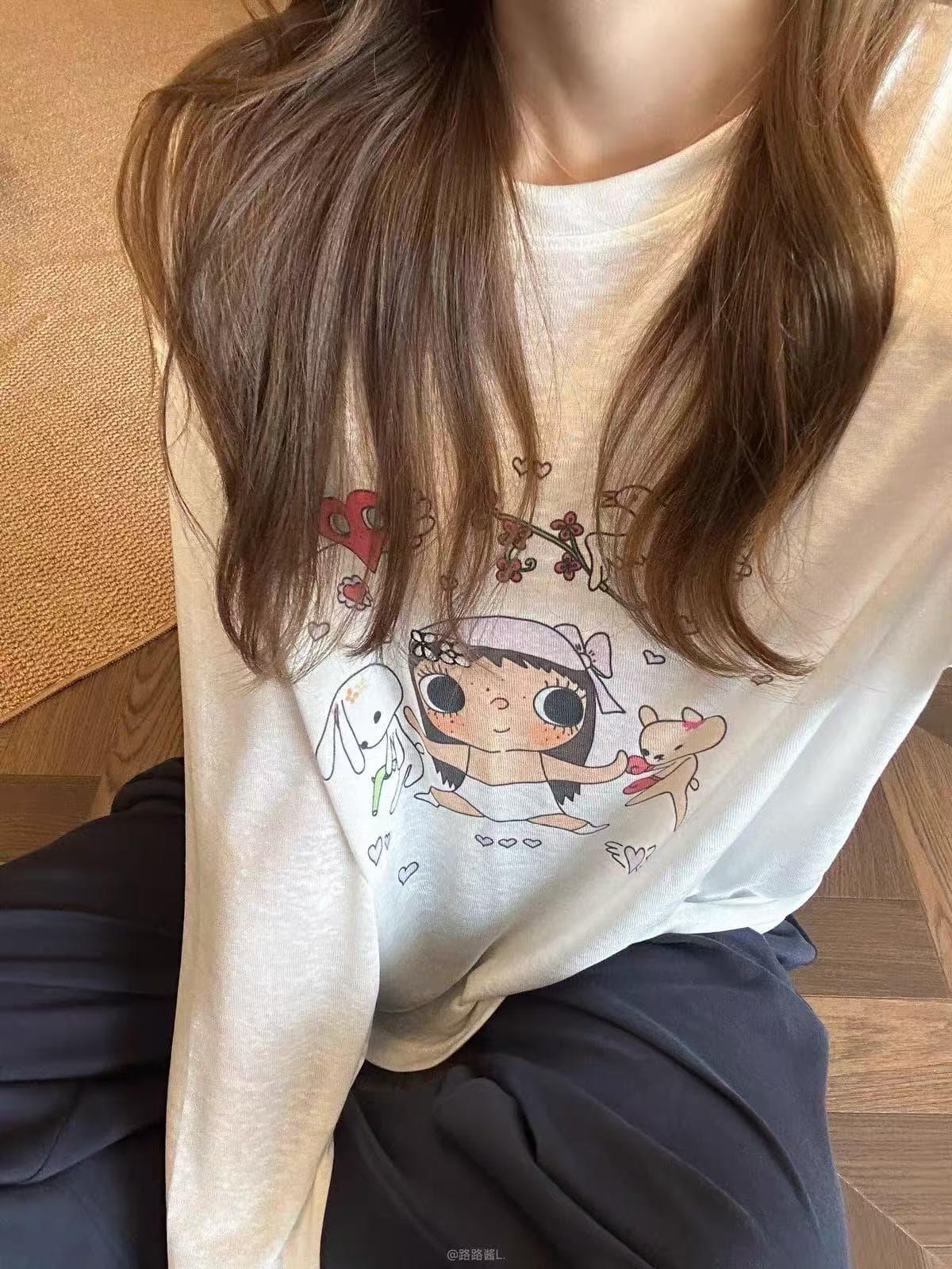180 그램 아마 눈꽃 긴팔 티셔츠 태양 보호 셔츠 기본 셔츠 블라우스 통기성 루즈핏 이미지 2