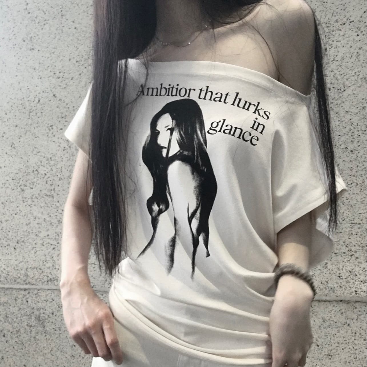 220 그램 92 면 8 암모니아 Lun 아메리칸 핫걸 비스듬한 어깨 알파벳 프린트 반팔 티셔츠 여성