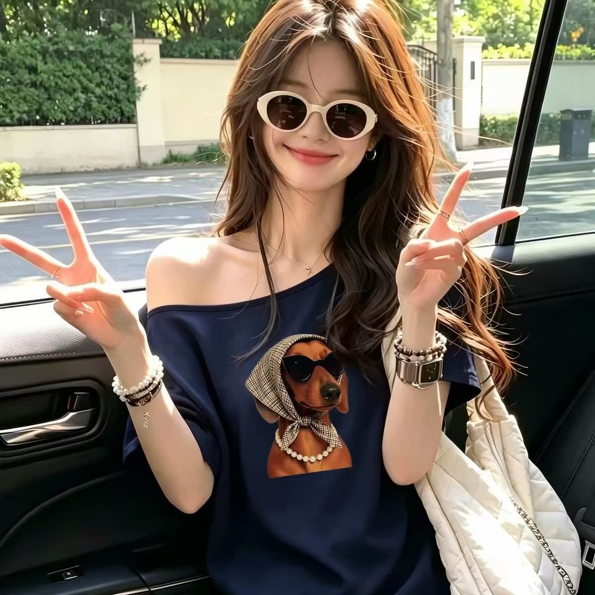 220 그램 92 면 8 암모니아 Lun 아메리칸 핫걸 비스듬한 어깨 알파벳 프린트 반팔 티셔츠 여성