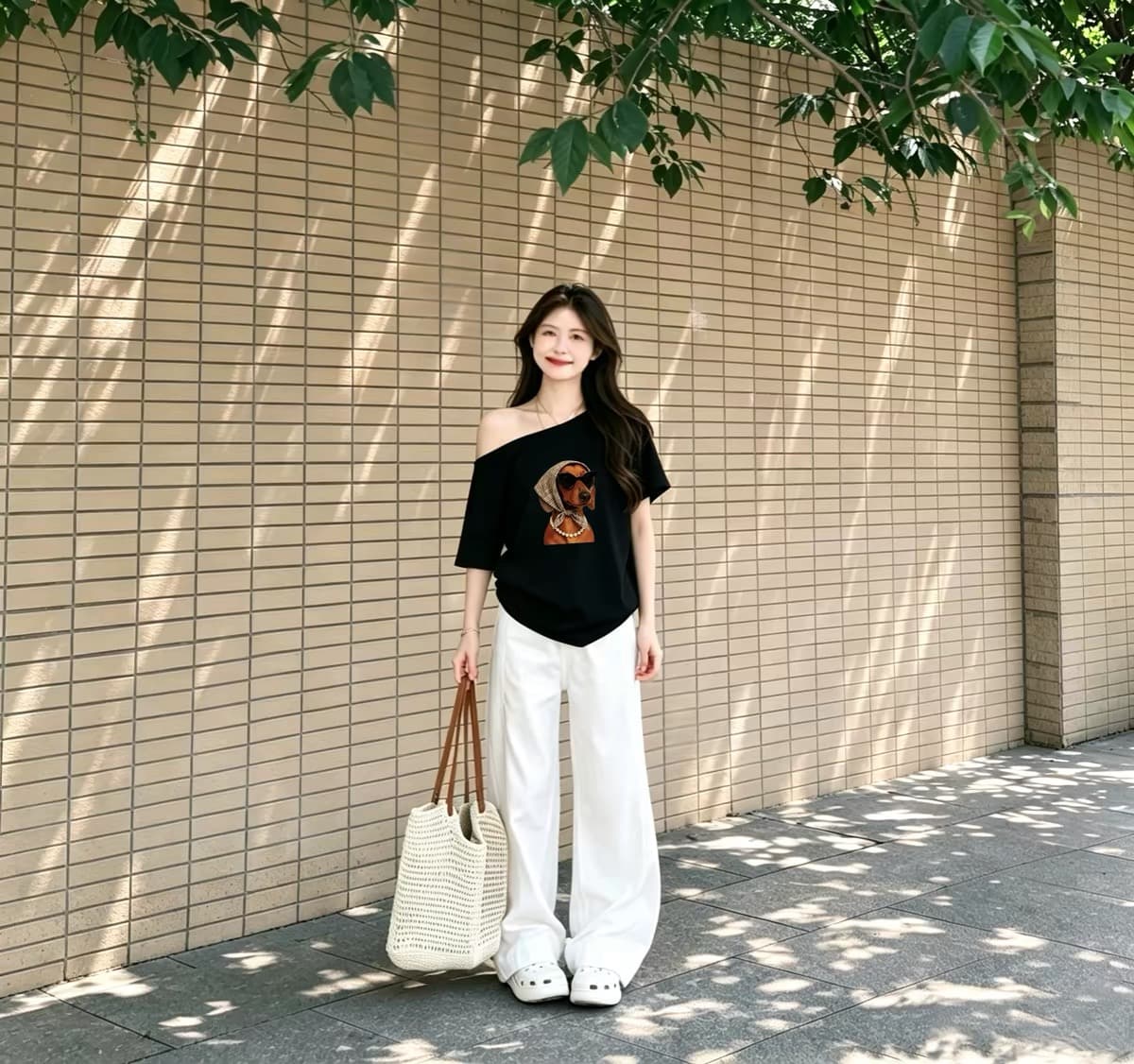 220 그램 92 면 8 암모니아 Lun 아메리칸 핫걸 비스듬한 어깨 알파벳 프린트 반팔 티셔츠 여성 상세 이미지 5