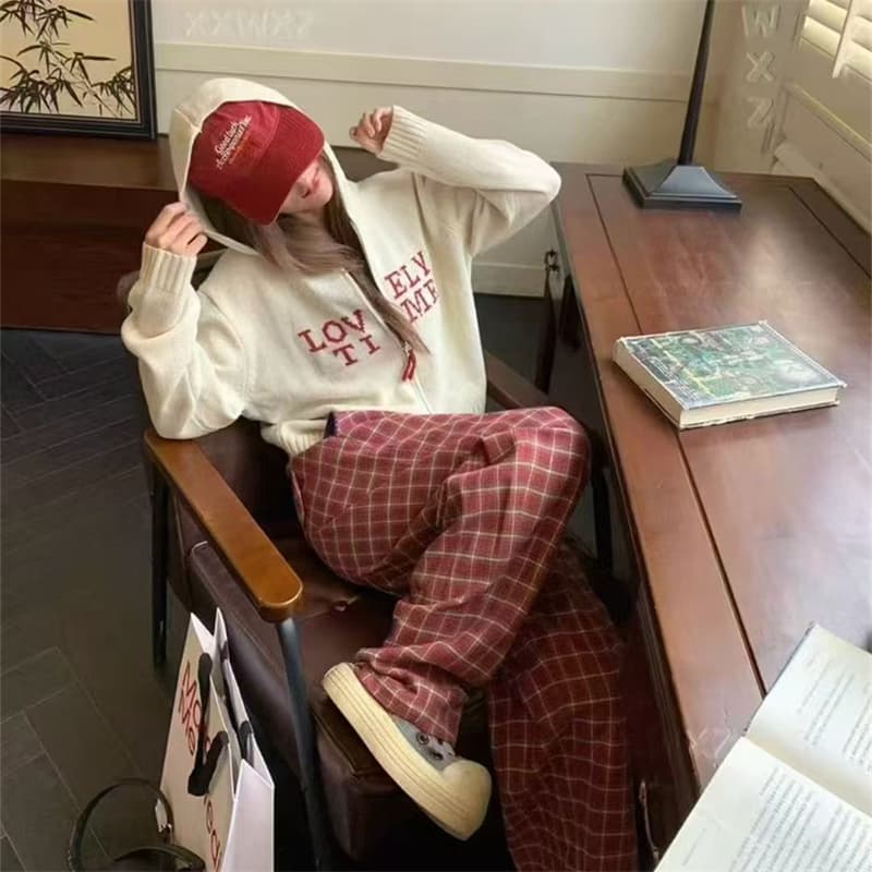 한 부서 분위기 센스 착용 가져 가라. 알파벳 지퍼 후드 스웨터 여자 가을 겨울 루즈핏 느긋한 고급 센스 니트 스웨터 이미지 5