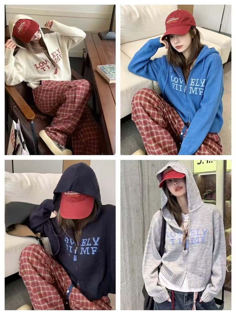 한 부서 분위기 센스 착용 가져 가라. 알파벳 지퍼 후드 스웨터 여자 가을 겨울 루즈핏 느긋한 고급 센스 니트 스웨터 상세 이미지 1