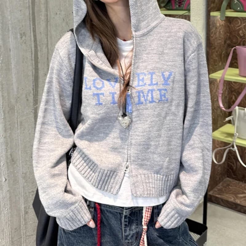 한 부서 분위기 센스 착용 가져 가라. 알파벳 지퍼 후드 스웨터 여자 가을 겨울 루즈핏 느긋한 고급 센스 니트 스웨터 상세 이미지 11