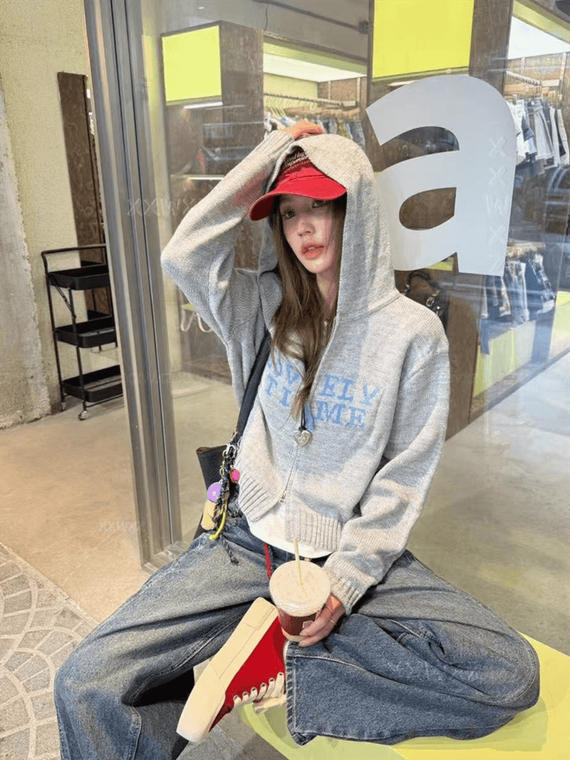 한 부서 분위기 센스 착용 가져 가라. 알파벳 지퍼 후드 스웨터 여자 가을 겨울 루즈핏 느긋한 고급 센스 니트 스웨터 상세 이미지 16