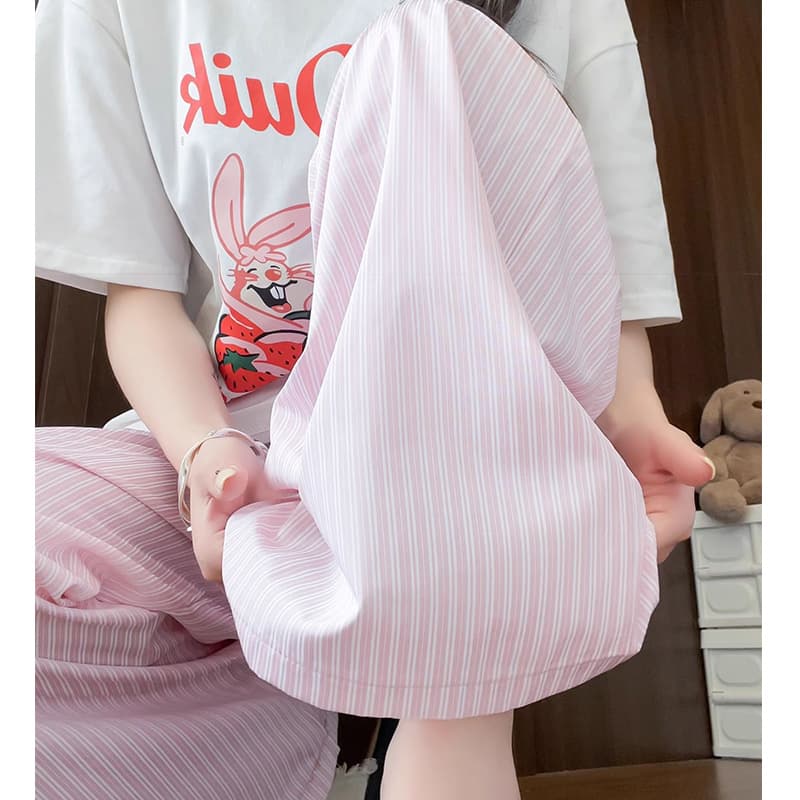 원본 원단 파란색 스트라이프 캐주얼 바지 아이들 여름 얇은 스타일 루즈핏 도루 센스 와이드 레그 팬츠 어린이 이미지 4