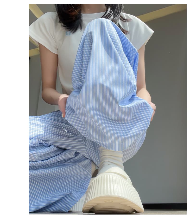 원본 원단 파란색 스트라이프 캐주얼 바지 아이들 여름 얇은 스타일 루즈핏 도루 센스 와이드 레그 팬츠 어린이 상세 이미지 14