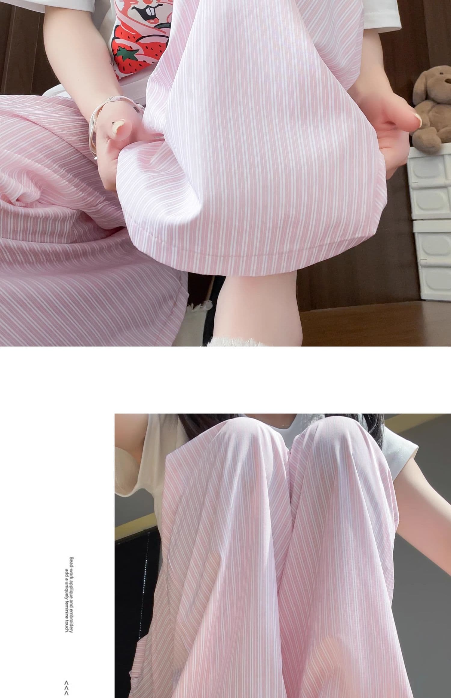 원본 원단 파란색 스트라이프 캐주얼 바지 아이들 여름 얇은 스타일 루즈핏 도루 센스 와이드 레그 팬츠 어린이 상세 이미지 16