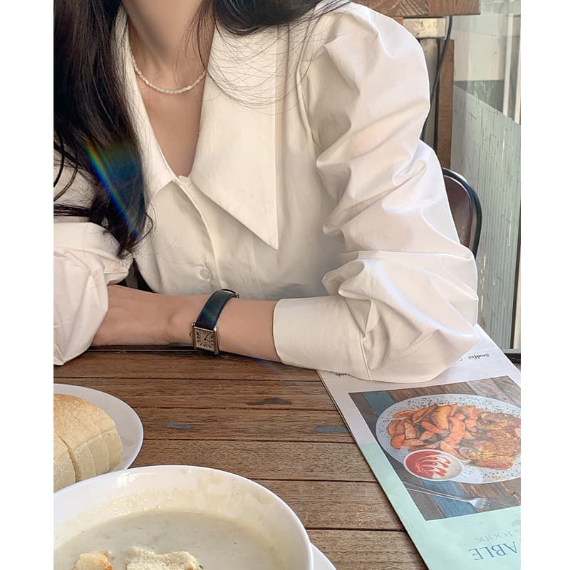 프랑스식 레트로 고급 센스 품격 미니멀리즘 다용도 긴팔 만나는 거품 소매 셔츠 맨위 ins 이미지 3