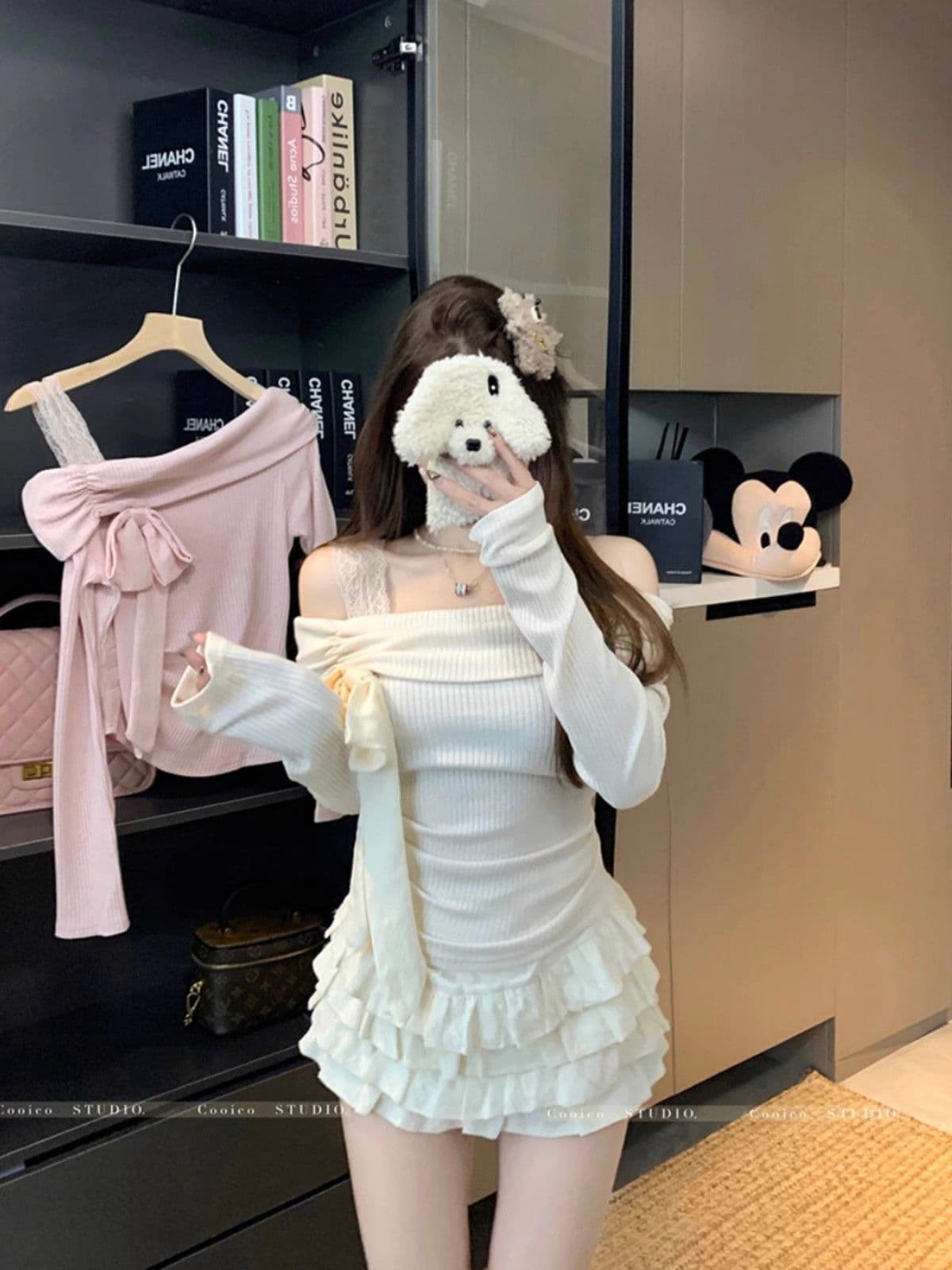 광저우 원단 순수한 욕망 프랑스식 나비 넥타이 긴팔 티셔츠 여성 가을 겨울 핫걸 몸매 가꾸기 인사이드 잡아라. 의류 상세 이미지 5