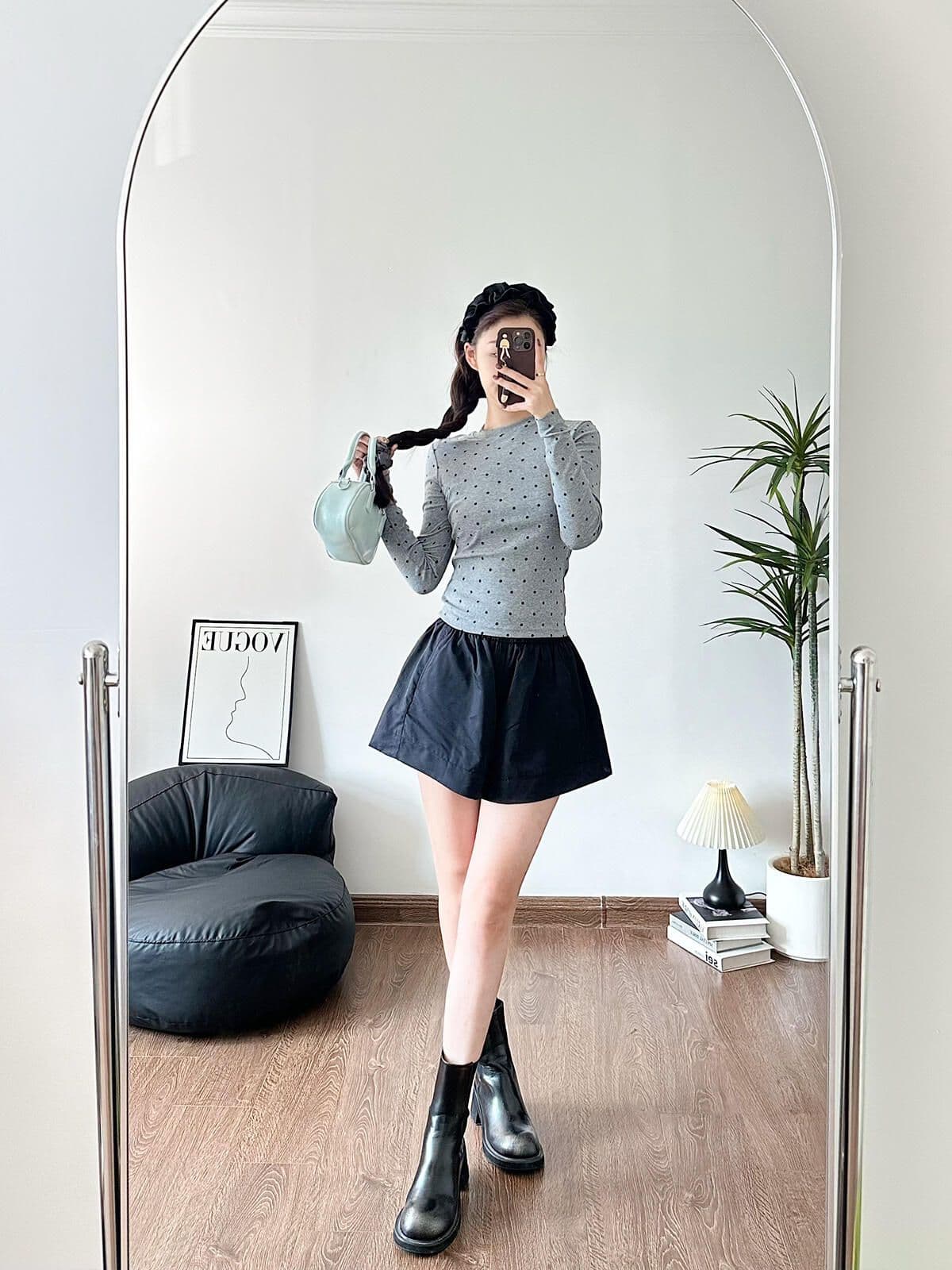 220 그램 40 빗질하다 92 면 8 암모니아 Lun 라이트 보드 전체 인쇄 긴팔 도트 무늬 몸매 가꾸기 긍정적 인 어깨 티셔츠 여성 상세 이미지 5