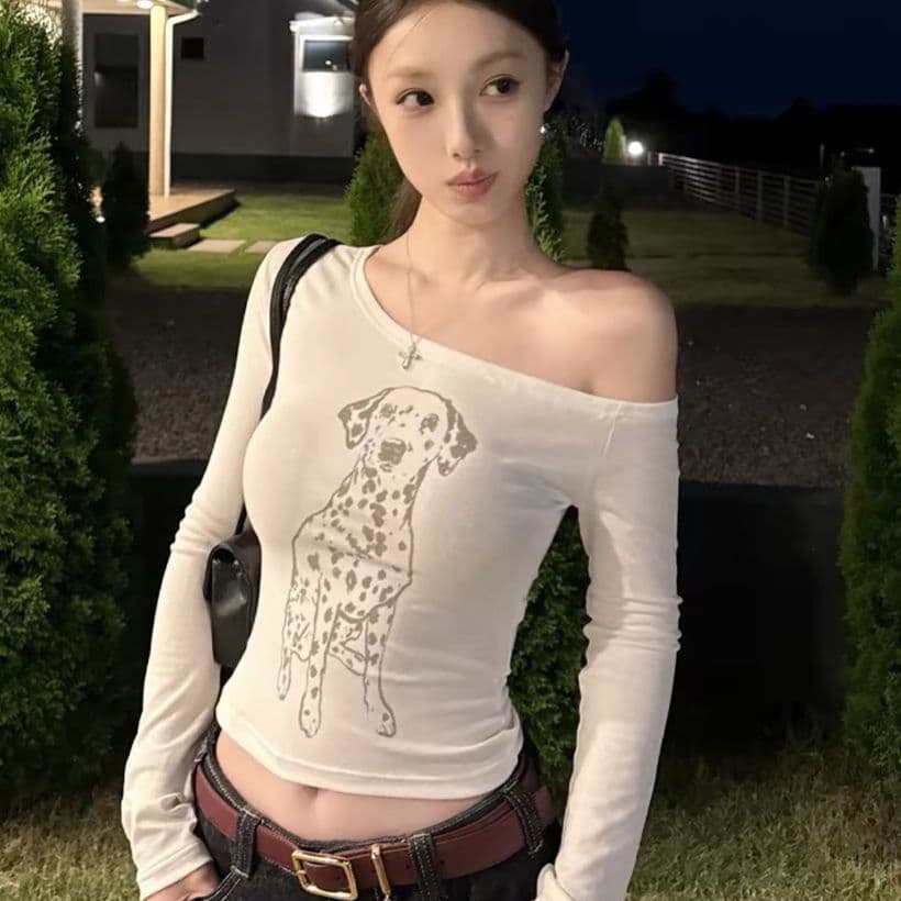 220 그램 92 면 8 암모니아 Lun 비스듬한 칼라 오프숄더 티셔츠 여성 긴 소매 기본 셔츠 여성
