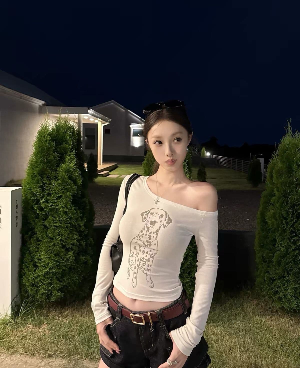 220 그램 92 면 8 암모니아 Lun 비스듬한 칼라 오프숄더 티셔츠 여성 긴 소매 기본 셔츠 여성 상세 이미지 2