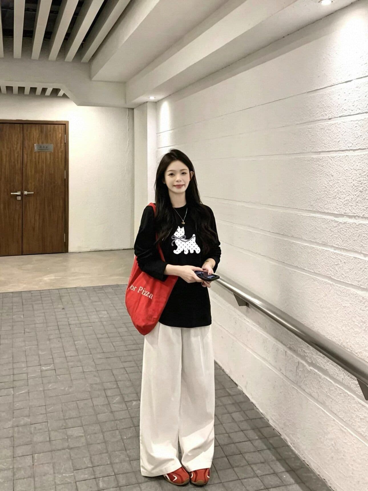 210 그램 21 이후 패키지 칼라 프린트 가을 의상 긴팔 티셔츠 여성 루즈핏 순면 라운드 넥 맨위 상세 이미지 3