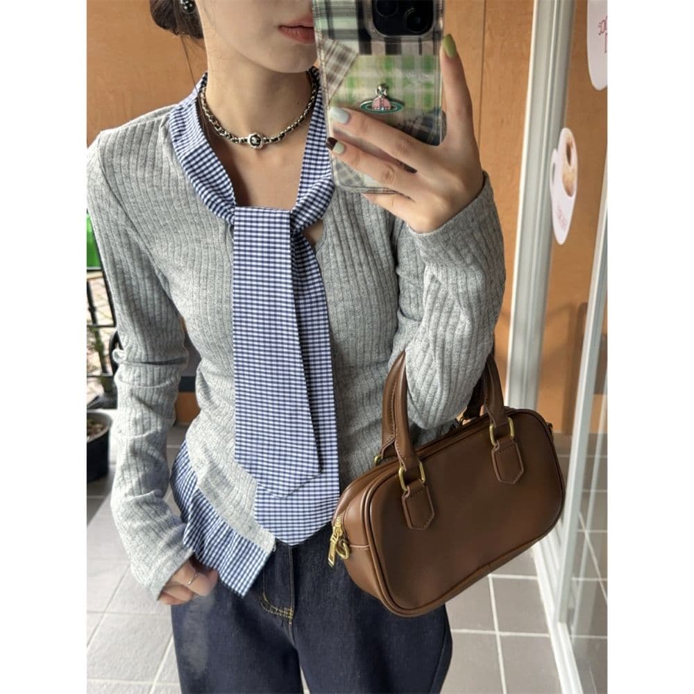 한 부서 학원 스타일 품격 달콤함 체크무늬 패치워크 페이크 레이어드 디자인 센스 몸매 가꾸기 슬림해 보이는 아름다운 외국 가스 맨위 여성 상세 이미지 19