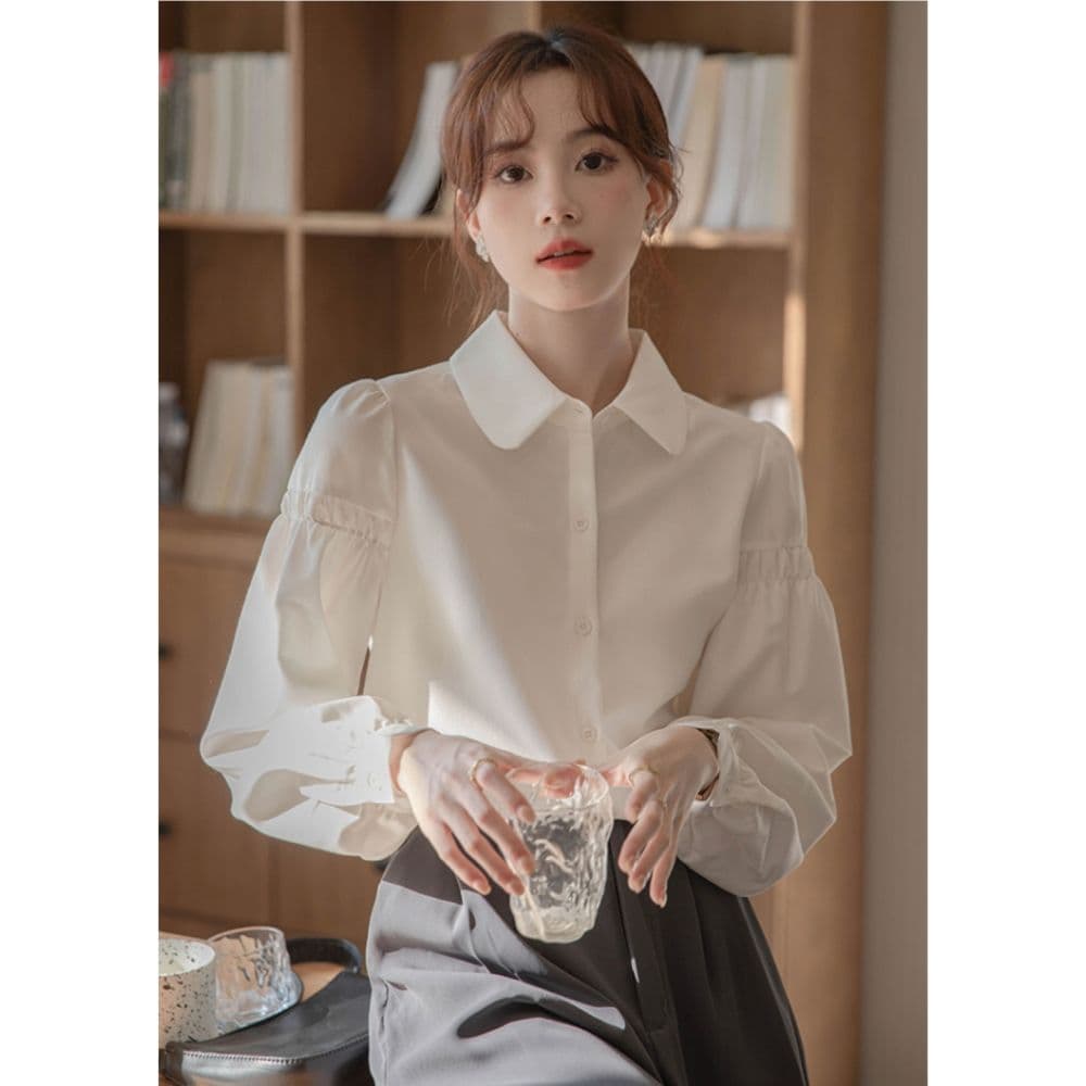 프랑스식 화이트 여성 셔츠 2026 가을 새로운 달콤함 연령 감소 거품 소매 인사이드 가져 가라. 셔츠 긴팔 만나는 맨위 상세 이미지 7