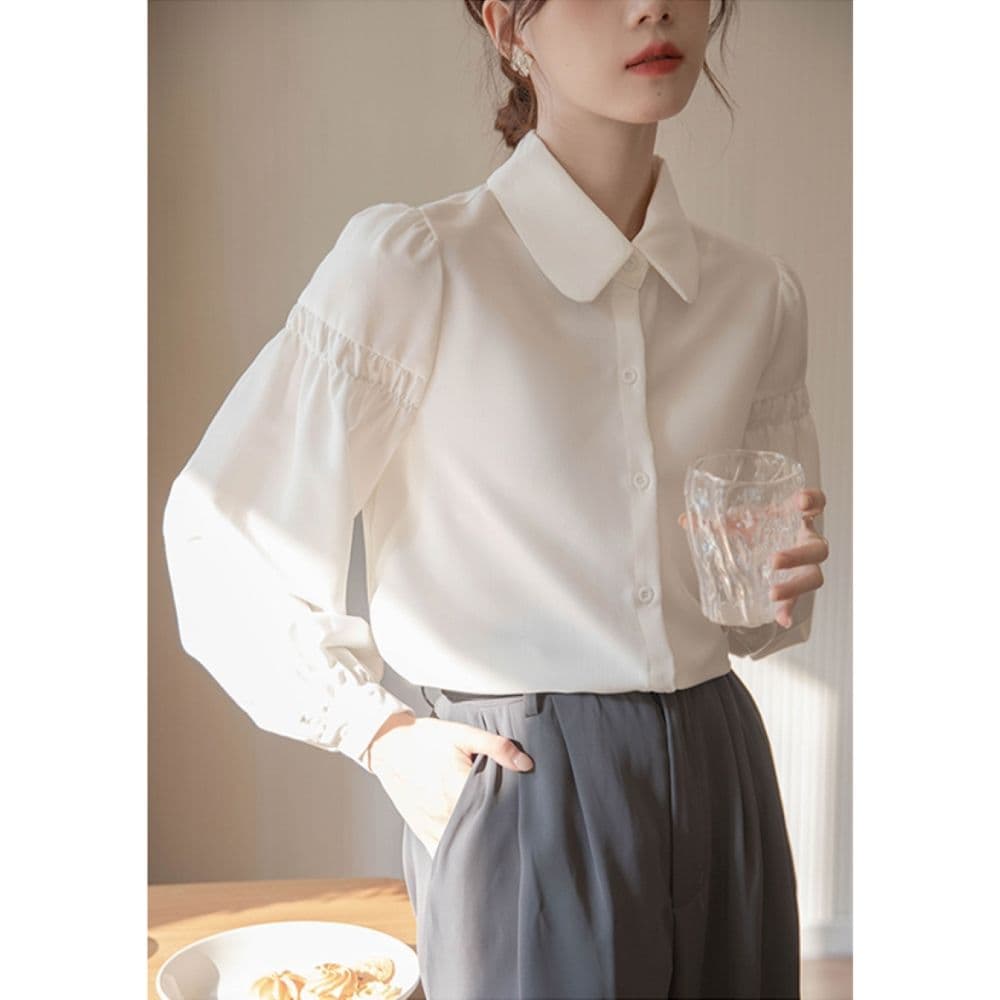 프랑스식 화이트 여성 셔츠 2026 가을 새로운 달콤함 연령 감소 거품 소매 인사이드 가져 가라. 셔츠 긴팔 만나는 맨위 상세 이미지 10